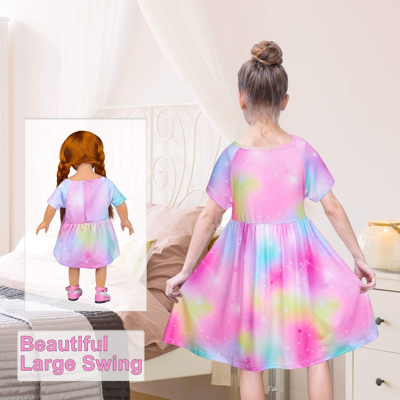 Play Tailor Doll and Girl Matching Nightgown Unicorn Outfit Pajamas Night Dress for Girls and 18" Dolls Clothes (Doll Not Included), 4-5T, Colorful Purple - Image 4